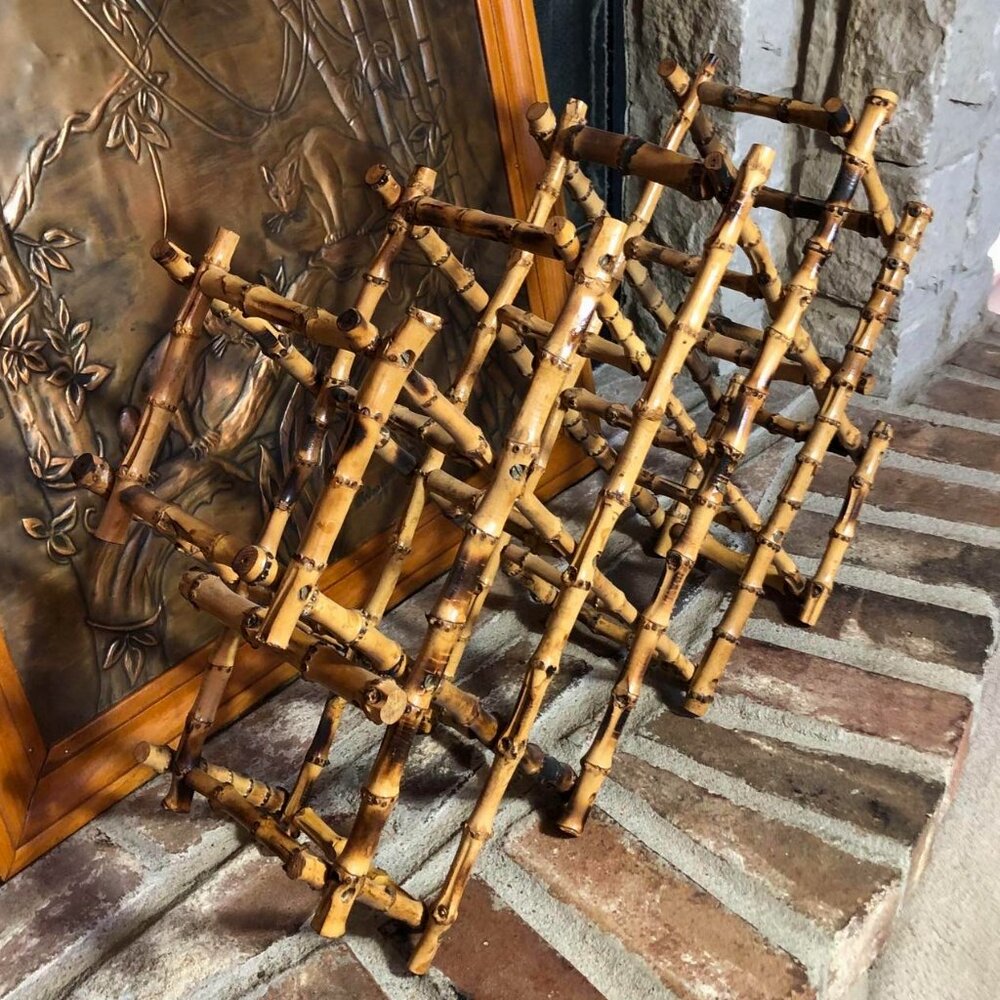 MCM burnt bamboo accordion style wine rack - Picture 3 of 10
